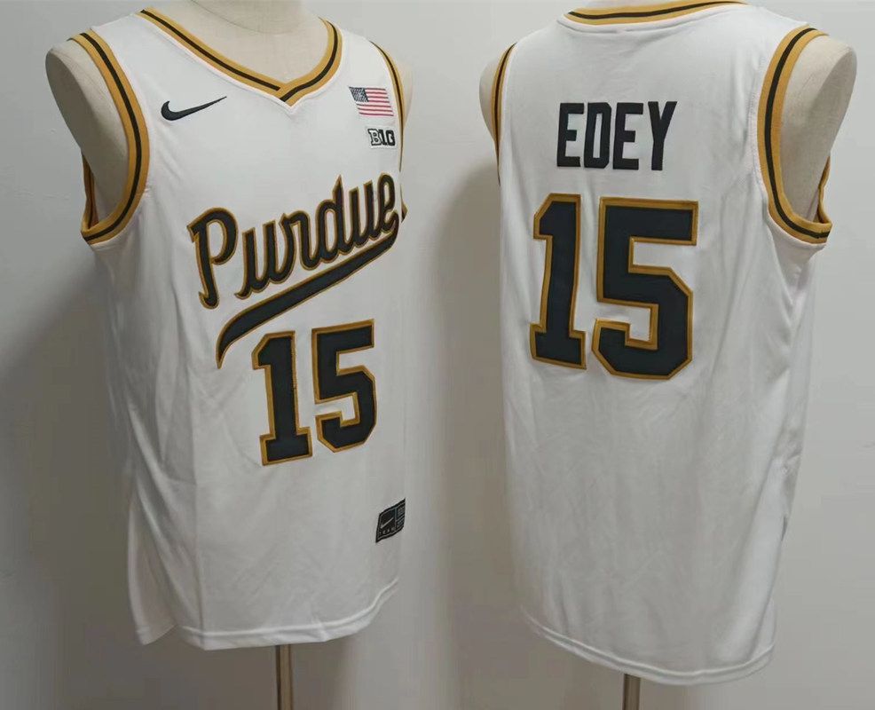 Men Purdue Boilermakers #15 Edey White Nike 2025 NCAA Jersey